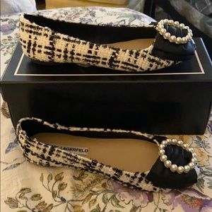 Karl Lagerfeld Black and white houndstooth flats